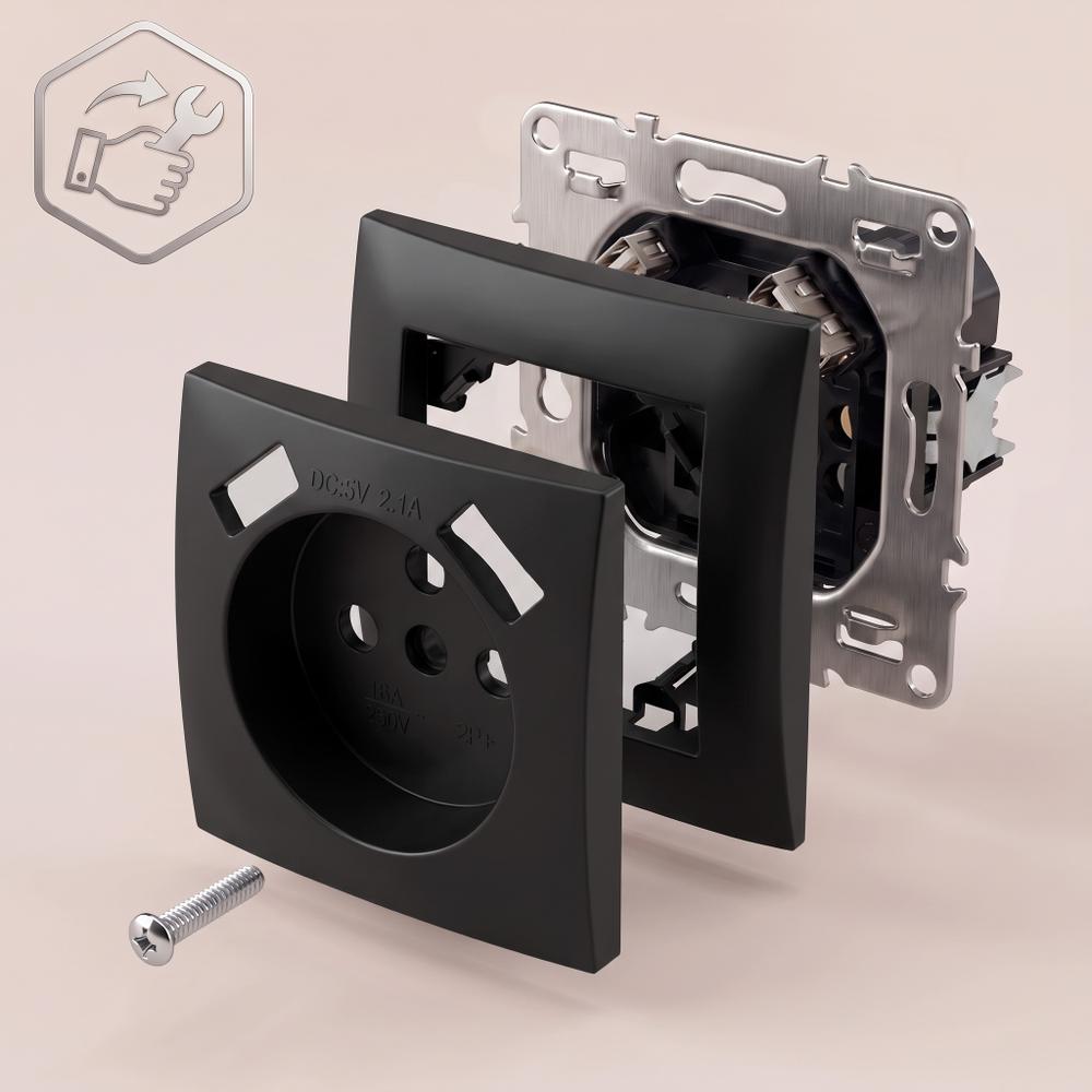Ühekohaline maandusega pistikupesa + 2x USB-A OSTE JNH003-G Black