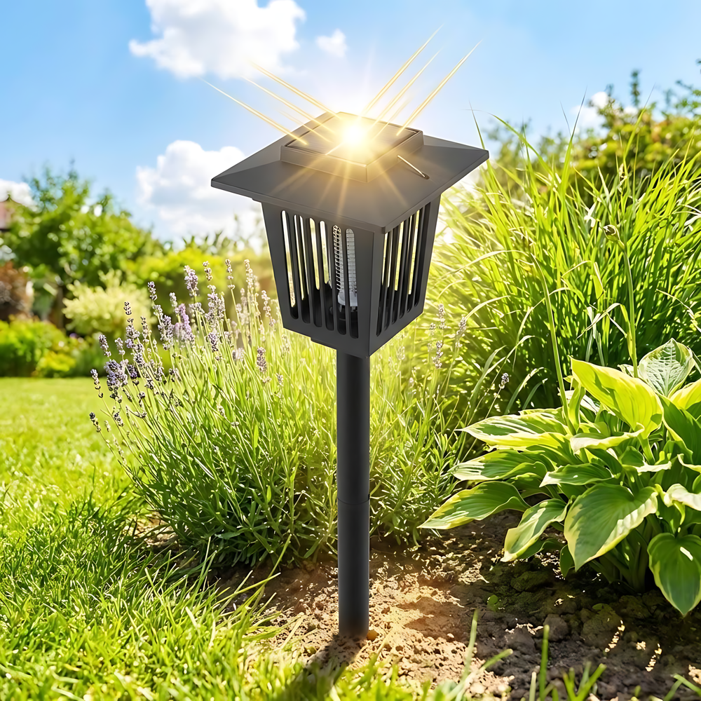 Solcellsdriven LED insektsdödande trädgårdslampa J-22 Svart