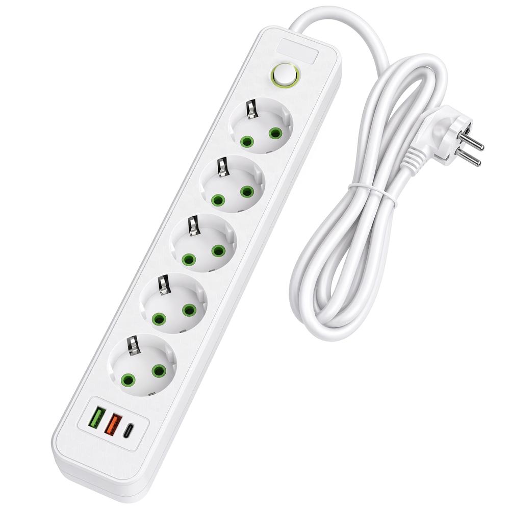Pagarinātājs 5 ligzdas + 2x USB-A + USB-C JNH022-5A White