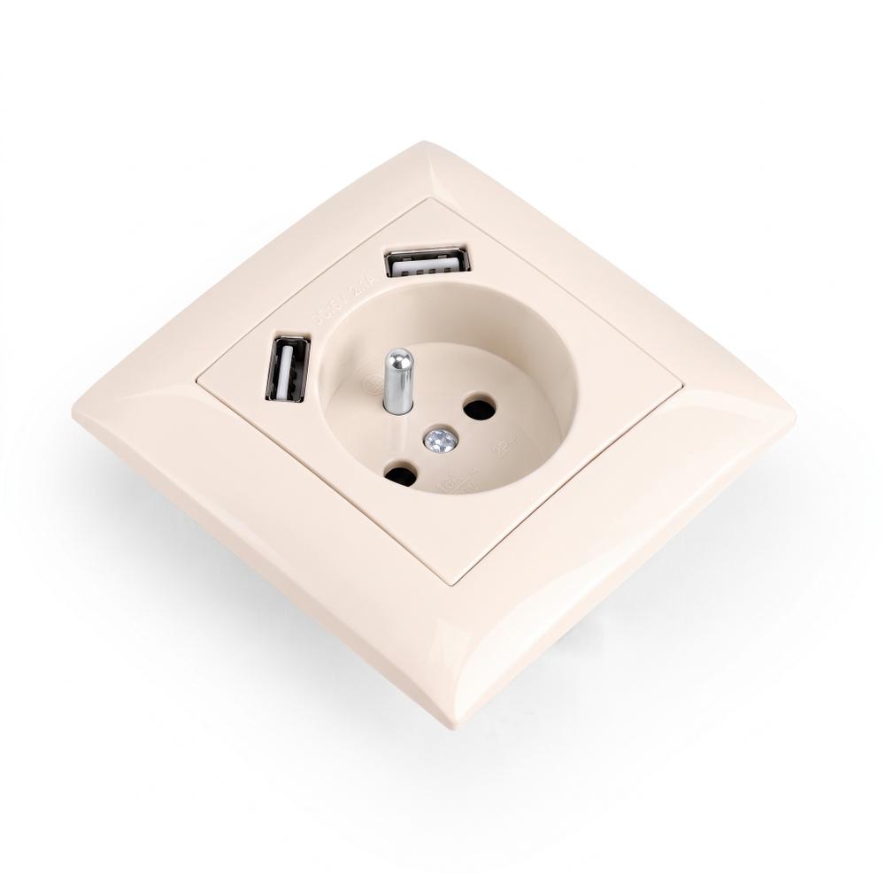 Ühekohaline maandusega pistikupesa + 2x USB-A OSTE JNH003-G Beige