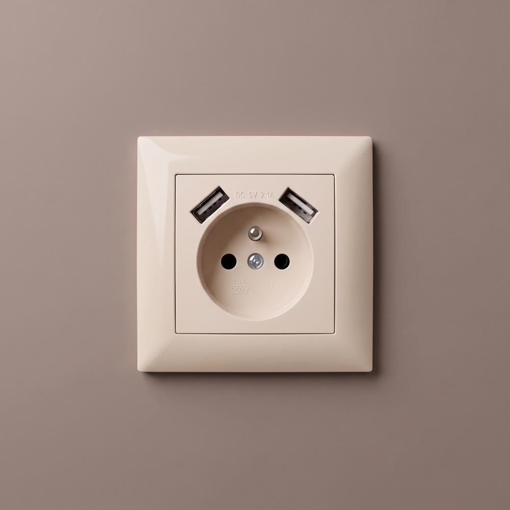 Ühekohaline maandusega pistikupesa + 2x USB-A OSTE JNH003-G Beige