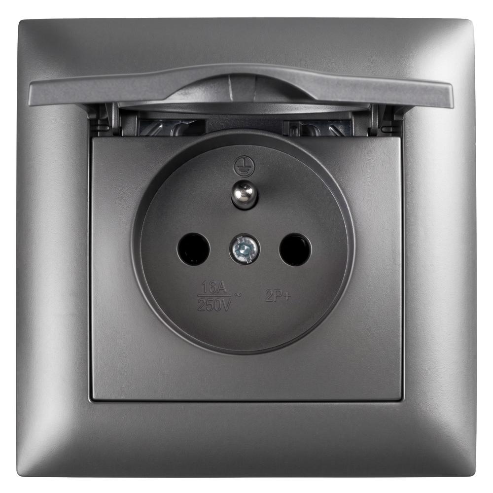 Единичен контакт със заземяване и капаче OSTE JNH005-G Grey