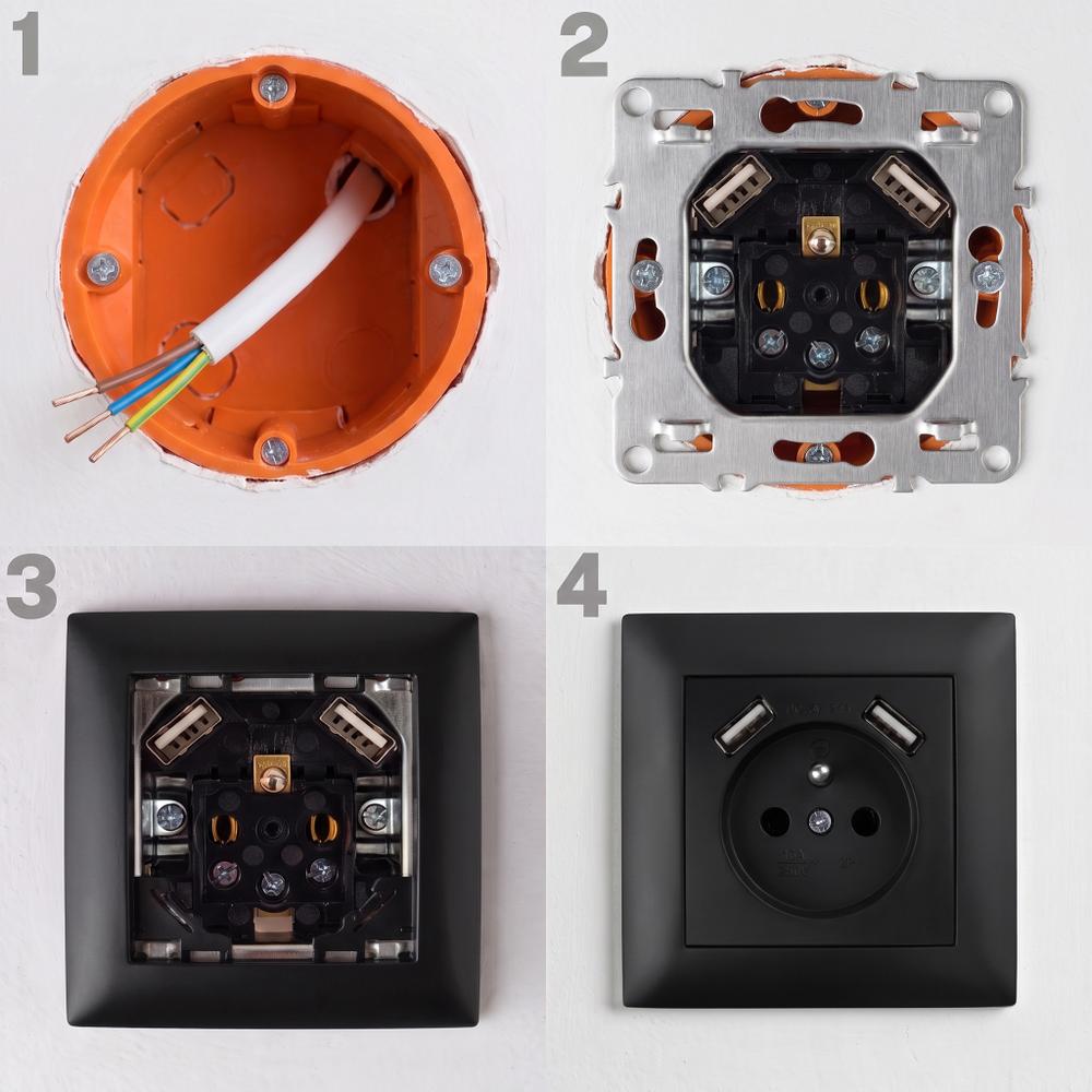Ühekohaline maandusega pistikupesa + 2x USB-A OSTE JNH003-G Black