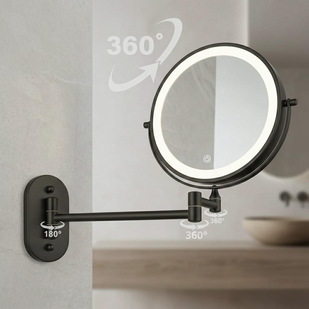 Dubbelsidiga väggspegeln med LED Glow för kosmetik, svart