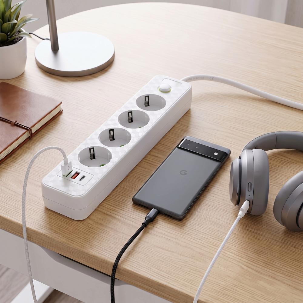Pagarinātājs 4 rozetes + 2x USB-A + USB-C JNH021-4A White