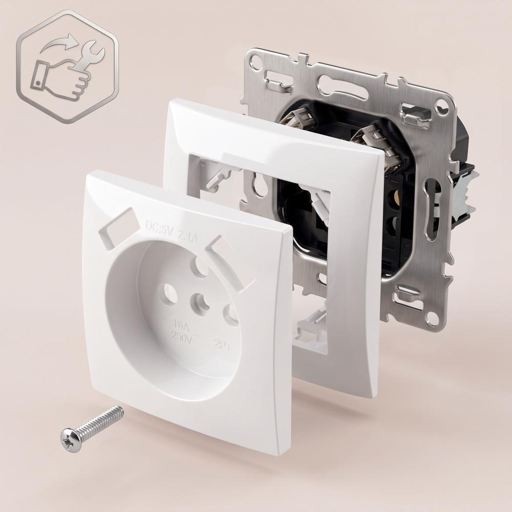 Ühekohaline maandusega pistikupesa + 2x USB-A OSTE JNH003-G White