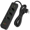 Pagarinātājs 3 rozetes + 2x USB-A + USB-C JNH020-3A Black