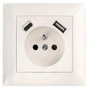 Single grounded socket with frame + USB-A USB-C OSTE JNH004-G Beige