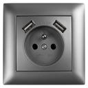 Ühekohaline maandusega pistikupesa + 2x USB-A OSTE JNH003-G Grey