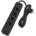 Multipresa con prolunga, 4 prese + 2 porte USB-A + USB-C JNH021-4A Black