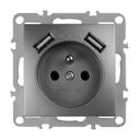 Ühekohaline maandusega pistikupesa + 2x USB-A OSTE JNH003-G Grey