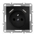 Ühekohaline maandusega pistikupesa + 2x USB-A OSTE JNH003-G Black