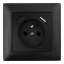 Egyszeres földelt aljzat + USB-A USB-C OSTE JNH004-G Black