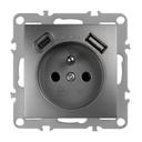 Prise simple avec terre + USB-A USB-C OSTE JNH004-G Grey