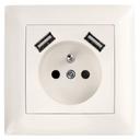 Single grounded socket with frame + 2x USB-A OSTE JNH003-G Beige