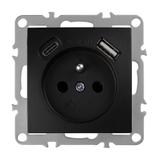 Egyszeres földelt aljzat + USB-A USB-C OSTE JNH004-G Black