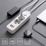 Multipresa con prolunga, 2 prese + 2 porte USB-A + USB-C JNH024-3B White