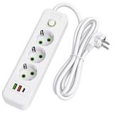 Power strip Extension cord 3 outlets + 2x USB-A + USB-C JNH020-3A White