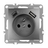 Prise simple avec terre + USB-A USB-C OSTE JNH004-G Grey