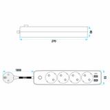 Pagarinātājs 4 rozetes + 2x USB-A + USB-C JNH021-4A White