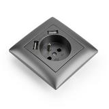 Ühekohaline maandusega pistikupesa + 2x USB-A OSTE JNH003-G Grey