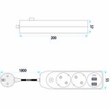 Multipresa con prolunga, 2 prese + 2 porte USB-A + USB-C JNH024-3B White