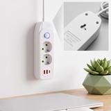 Multipresa con prolunga, 2 prese + 2 porte USB-A + USB-C JNH024-3B White