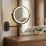 Dubbelsidiga väggspegeln med LED Glow för kosmetik, svart