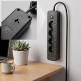Multipresa con prolunga, 4 prese + 2 porte USB-A + USB-C JNH021-4A Black