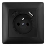 Egyszeres földelt aljzat + USB-A USB-C OSTE JNH004-G Black