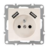 Single grounded socket + 2x USB-A OSTE JNH003-G Beige