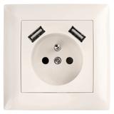 Single grounded socket with frame + 2x USB-A OSTE JNH003-G Beige