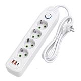 Multipresa con prolunga, 4 prese + 2 porte USB-A + USB-C JNH025-4B White