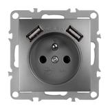 Ühekohaline maandusega pistikupesa + 2x USB-A OSTE JNH003-G Grey