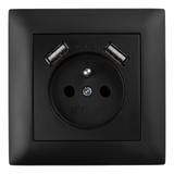 Ühekohaline maandusega pistikupesa + 2x USB-A OSTE JNH003-G Black