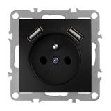 Ühekohaline maandusega pistikupesa + 2x USB-A OSTE JNH003-G Black
