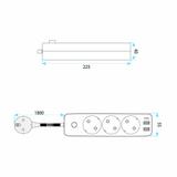Pikendusjuhe 3 pistikupesa + 2x USB-A + USB-C JNH020-3A Black