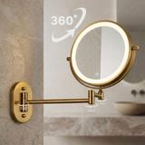 Dubbelriktad väggspegel med LED Glow, kosmetisk, guld vintage