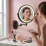 Dubbelsidiga väggspegeln med LED Glow för kosmetik, svart