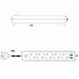 Pagarinātājs 5 ligzdas + 2x USB-A + USB-C JNH022-5A White