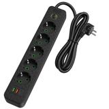 Multipresa con prolunga, 5 prese + 2x USB-A + USB-C REA JNH022-5A Black
