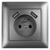 Ühekohaline maandusega pistikupesa + 2x USB-A OSTE JNH003-G Grey