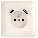 Prise simple avec terre + USB-A USB-C OSTE JNH004-G Beige