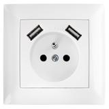 Ühekohaline maandusega pistikupesa + 2x USB-A OSTE JNH003-G White