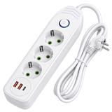 Multipresa con prolunga, 3 prese + 2 porte USB-A + USB-C JNH024-3B White