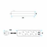 Power strip Extension cord 3 outlets + 2x USB-A + USB-C JNH020-3A White