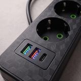 Pikendusjuhe 3 pistikupesa + 2x USB-A + USB-C JNH020-3A Black