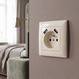 Single grounded socket with frame + 2x USB-A OSTE JNH003-G Beige
