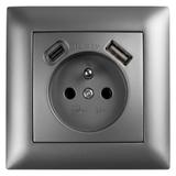 Prise simple avec terre + USB-A USB-C OSTE JNH004-G Grey