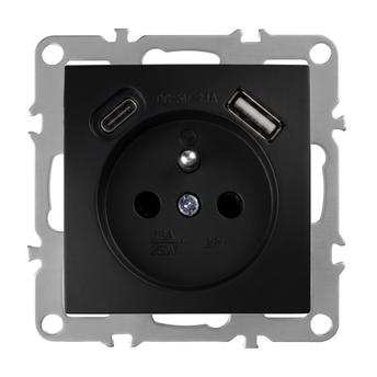 Priză simplă cu împământare + USB-A USB-C OSTE JNH004-G Black